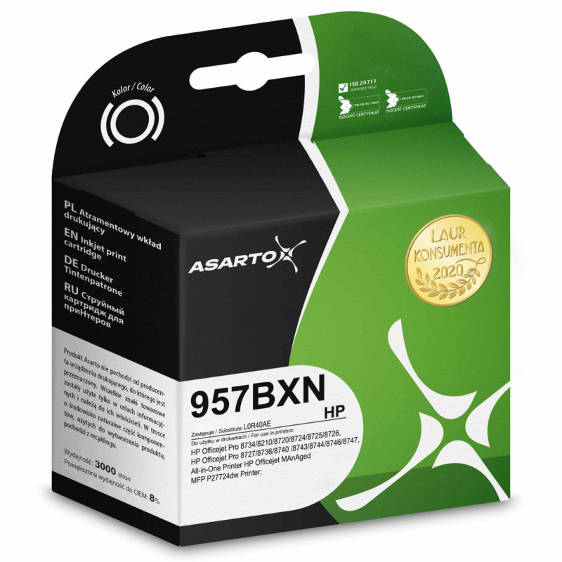 Tusz Asarto do HP 957BXN | L0R40AE | 3000 str. | black Tusz Asarto do HP 957BXN | L0R40AE | 3000 str. | black