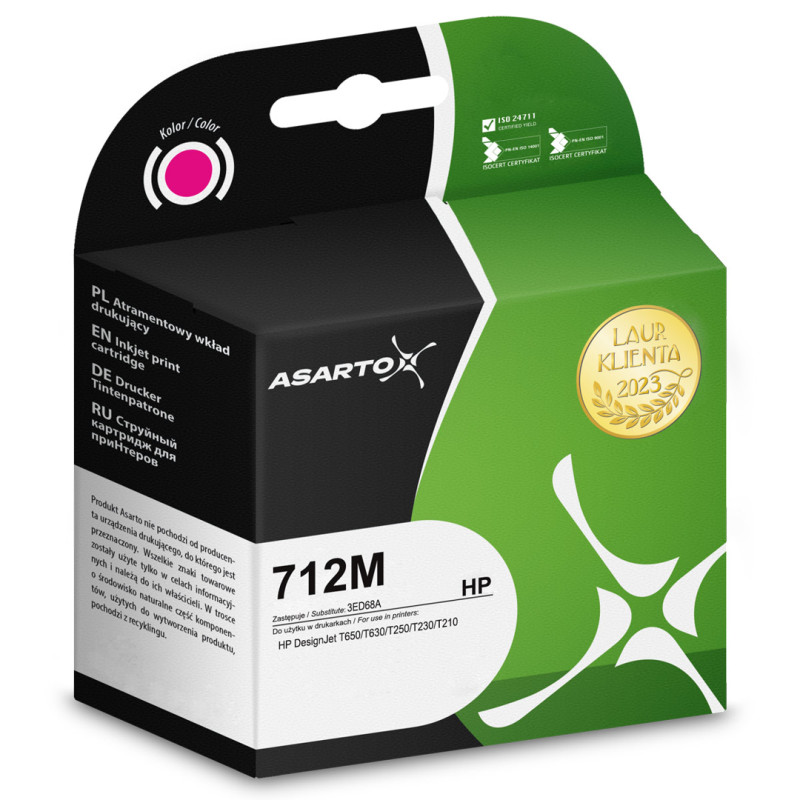 Tusz Asarto do HP 712C | 3ED68A | 29 ml | magenta Tusz Asarto do HP 712C | 3ED68A | 29 ml | magenta