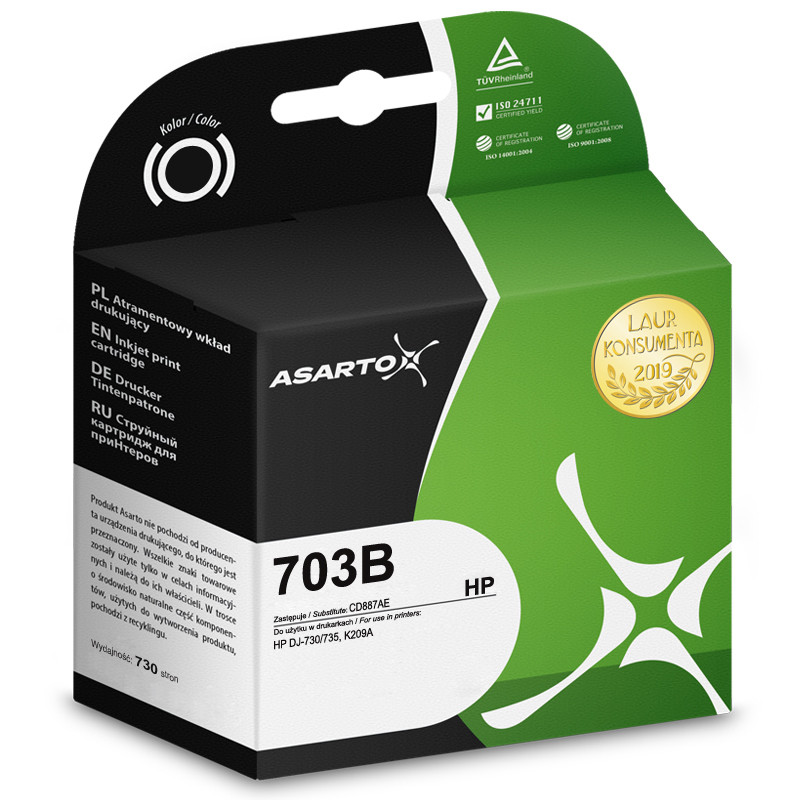 Tusz Asarto do HP 703B | CD887AE | 730 str. | black Tusz Asarto do HP 703B | CD887AE | 730 str. | black