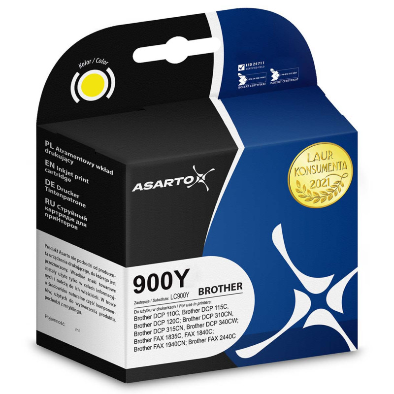 Tusz Asarto do Brother 900Y | LC900Y | 765 str. | yellow Tusz Asarto do Brother 900Y | LC900Y | 765 str. | yellow