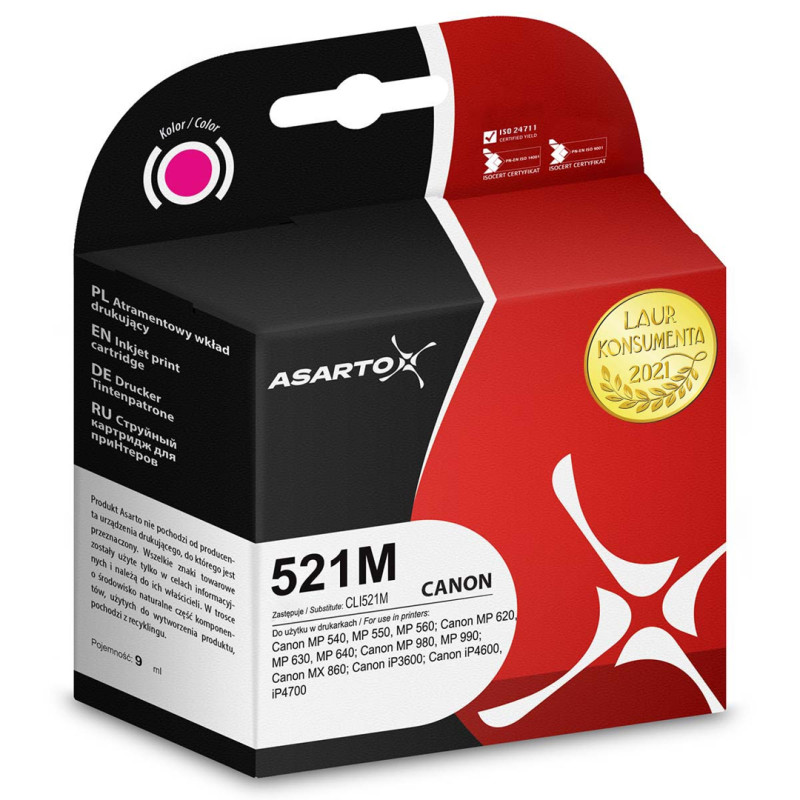 Tusz Asarto do Canon 521M | 2935B001 | 661 str. | magenta Tusz Asarto do Canon 521M | 2935B001 | 661 str. | magenta