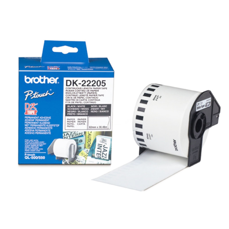 Etykieta Brother do QL-500/550/560/650/1050/1060N | 62mm x 30,48m DK-22205 Etykieta Brother do QL-500/550/560/650/1050/1060N | 62mm x 30,48m DK-22205