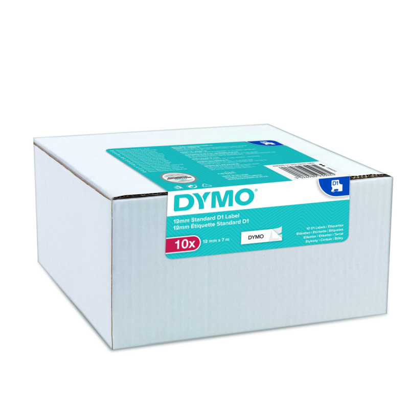 Dymo taśma do drukarek etykiet, D1 45013 | 12mm x 7m | czarny / biały | 10 sztuk