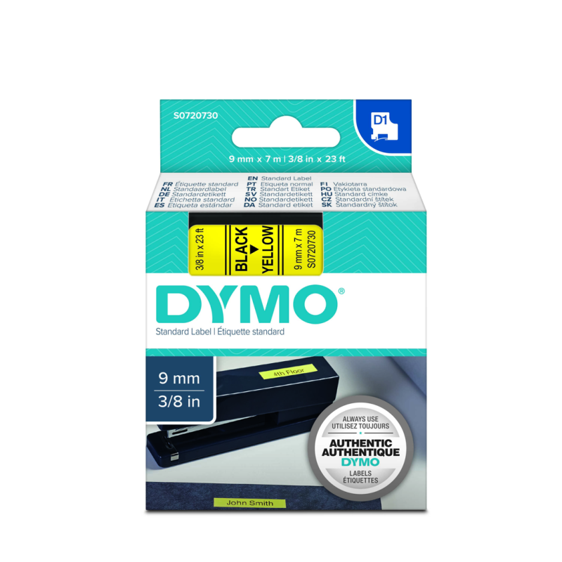 Dymo taśma do drukarek etykiet, D1 40918 | 9mm x 7m | czarny / żółty