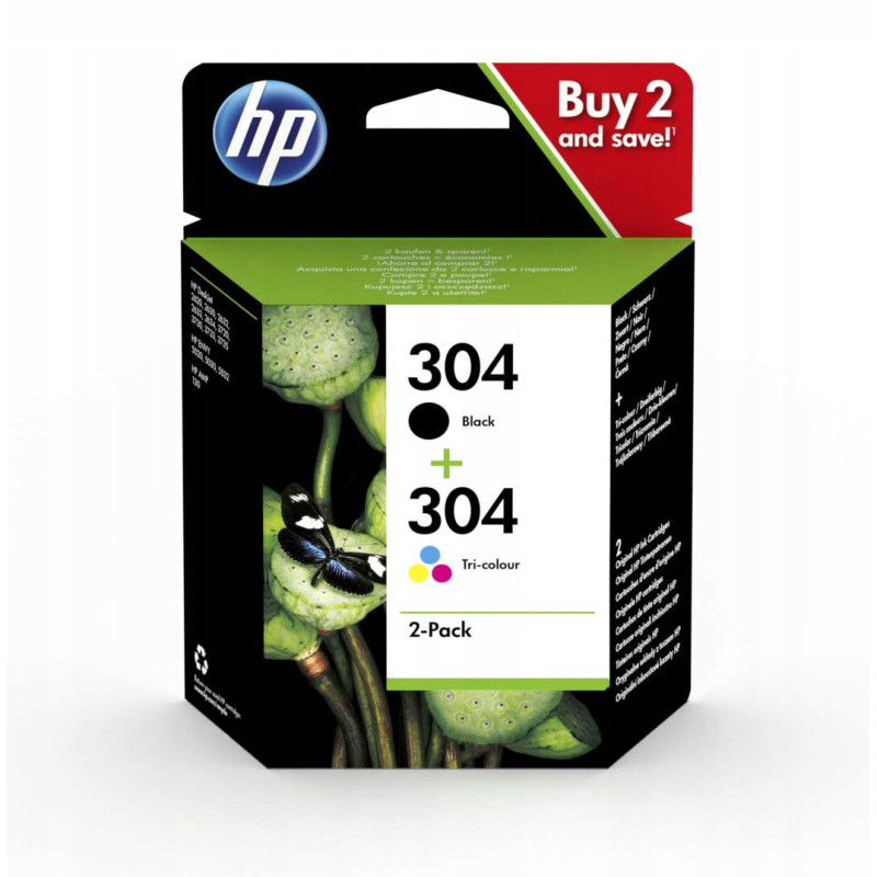 Zestaw tuszy HP 304 2-pack | czarny, trójkolorowy | Zestaw tuszy HP 304 2-pack | czarny, trójkolorowy |