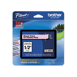Taśma Brother 12mm x 8m czarny nadruk / pastelowo różowe tło