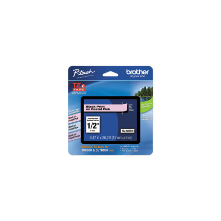 Taśma Brother 12mm x 8m czarny nadruk / pastelowo różowe tło