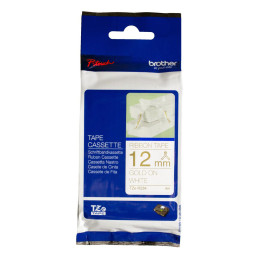 Taśma Brother wstążka 12mm x 4m złoty nadruk / białe tło