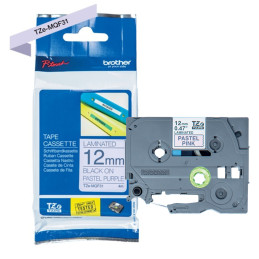 Taśma Brother 12mm x 8m czarny nadruk / pastelowo purpurowe tło