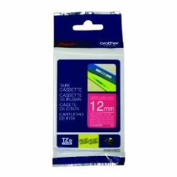 Taśma Brother laminowana 12mm x 5m biały nadruk / matowe różowe tło