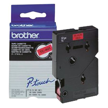 Taśma Brother laminowana 12mm x 7,7m czarny nadruk / czerwone tło