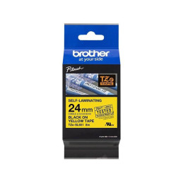 Taśma Brother samolaminująca 24mm x 8m czarny nadruk/żółte tło