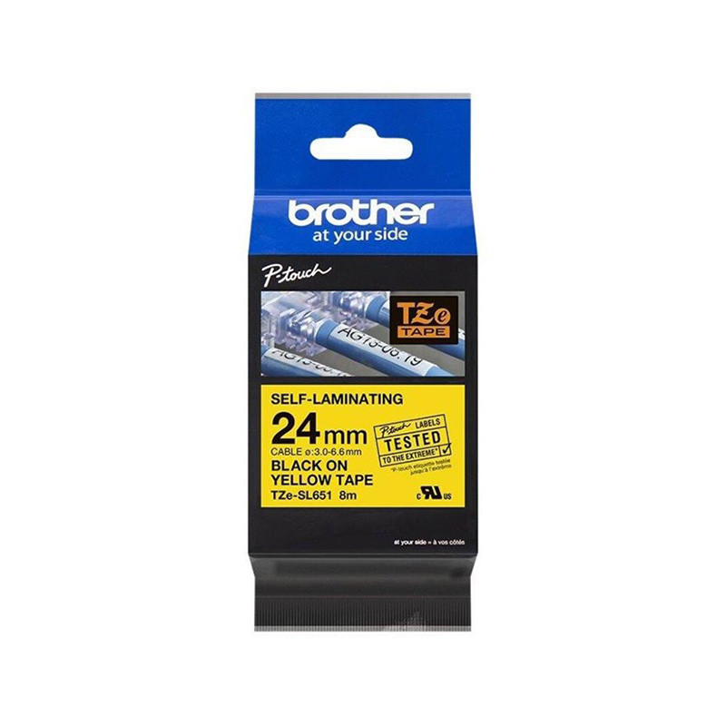 Taśma Brother samolaminująca 24mm x 8m czarny nadruk/żółte tło Taśma Brother samolaminująca 24mm x 8m czarny nadruk/żółte tło