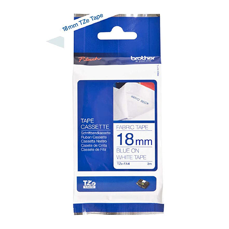 Taśma Brother 18mm x 3m niebieski nadruk / białe tło Taśma Brother 18mm x 3m niebieski nadruk / białe tło