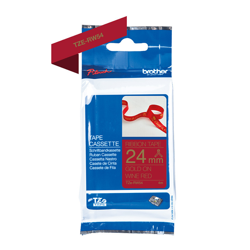 Taśma Brother wstążka 24mm x 4m złoty nadruk / czerwone tło Taśma Brother wstążka 24mm x 4m złoty nadruk / czerwone tło