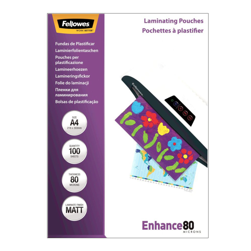 Fellowes folia do laminacji matowa | A4 | 80 mic | 216x303mm | 100 szt.