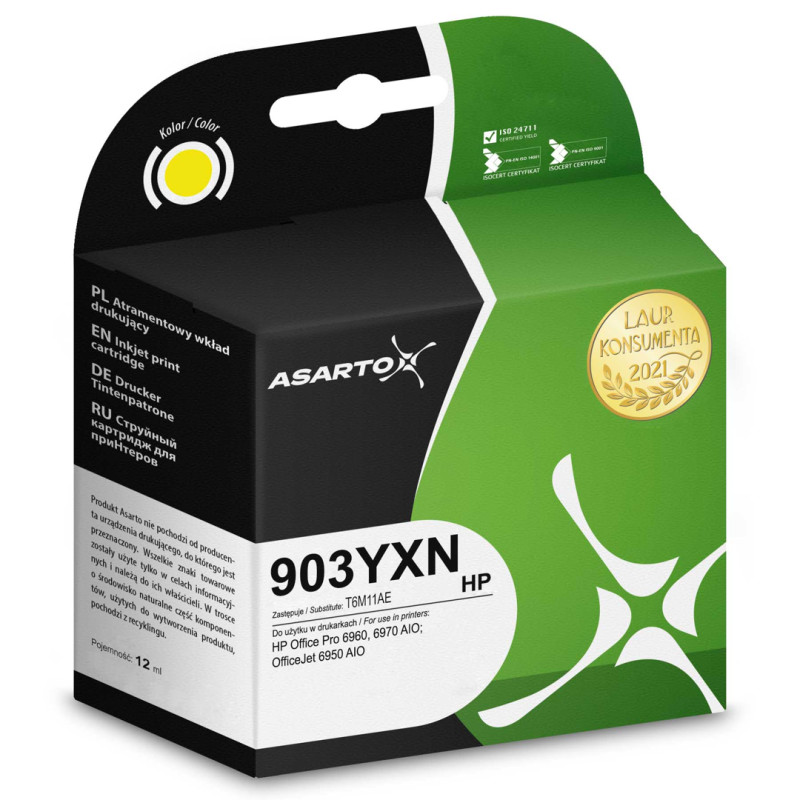 Tusz Asarto do HP 903YXN | T6M11AE | 825 str. | yellow Tusz Asarto do HP 903YXN | T6M11AE | 825 str. | yellow