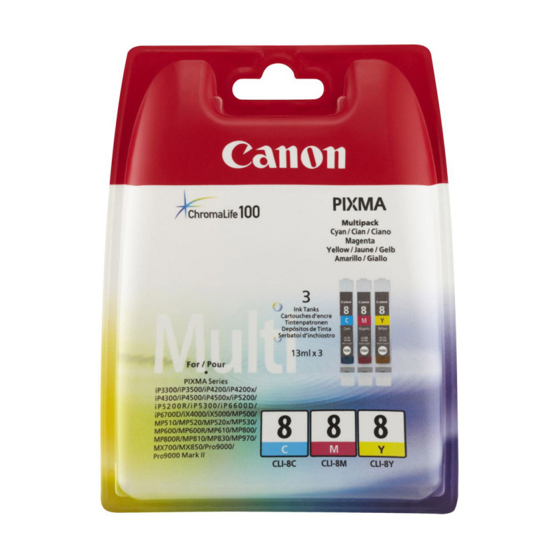 Zestaw trzech tuszy Canon CLI8 do iP-4200/4300/5200, MP-500/600/800 | CMY Zestaw trzech tuszy Canon CLI8 do iP-4200/4300/5200, MP-500/600/800 | CMY