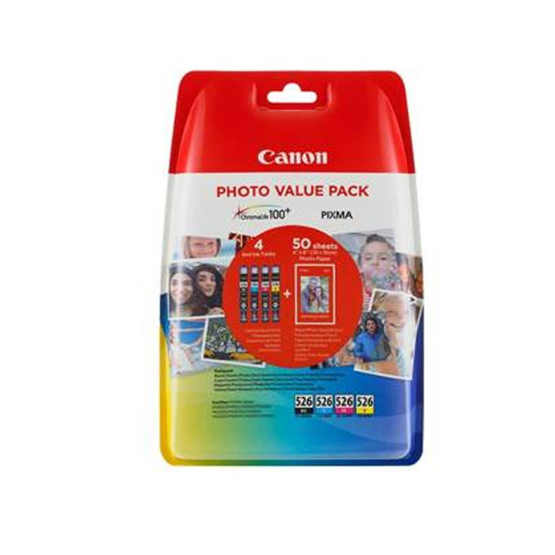 Tusz Canon CLI526 do MG-5150/5250/6150/8150 | 4x9ml | CMYK+papier foto 50szt Tusz Canon CLI526 do MG-5150/5250/6150/8150 | 4x9ml | CMYK+papier foto 50szt