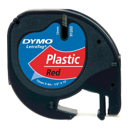 Dymo taśma do drukarek LetraTag 91203 | 12mm/4m | plastikowa | czerwona