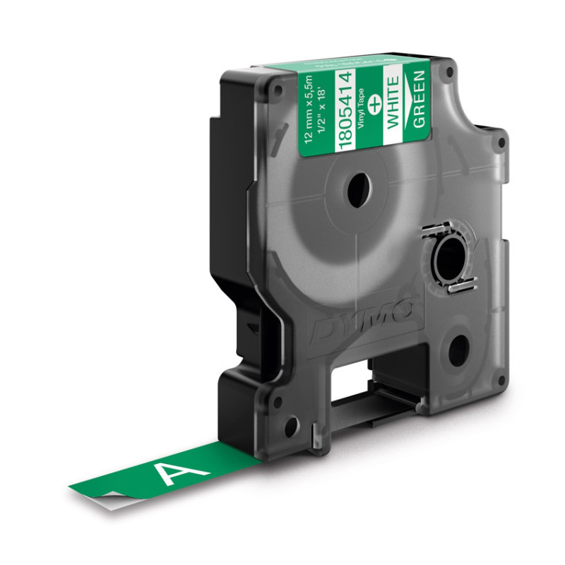 Dymo RHINO taśma winylowa 12 mm biała na zielonym